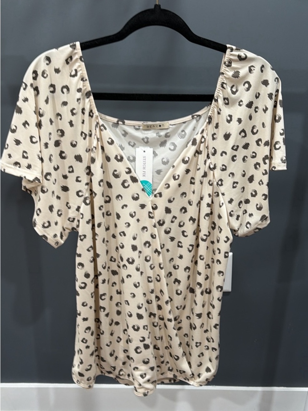 Beacon Beige Leopard-Print Short Sleeve Wrap Top